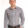 Rough Stock By Panhandle Men's Clarendon Vintage Ombre Plaid Long Sleeve Western Shirt Teal -Panhandle shop 2000241990 442 P1