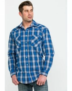 Rough Stock By Panhandle Men's Holbrook Vintage Plaid Long Sleeve Western Shirt Navy