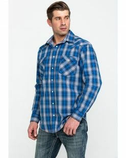 Rough Stock By Panhandle Men's Holbrook Vintage Plaid Long Sleeve Western Shirt  Navy -Panhandle shop 2000284029 410 P3