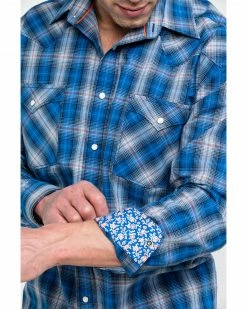 Rough Stock By Panhandle Men's Holbrook Vintage Plaid Long Sleeve Western Shirt  Navy -Panhandle shop 2000284029 410 P4