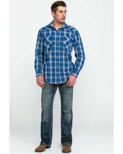 Rough Stock By Panhandle Men's Holbrook Vintage Plaid Long Sleeve Western Shirt  Navy -Panhandle shop 2000284029 410 P6