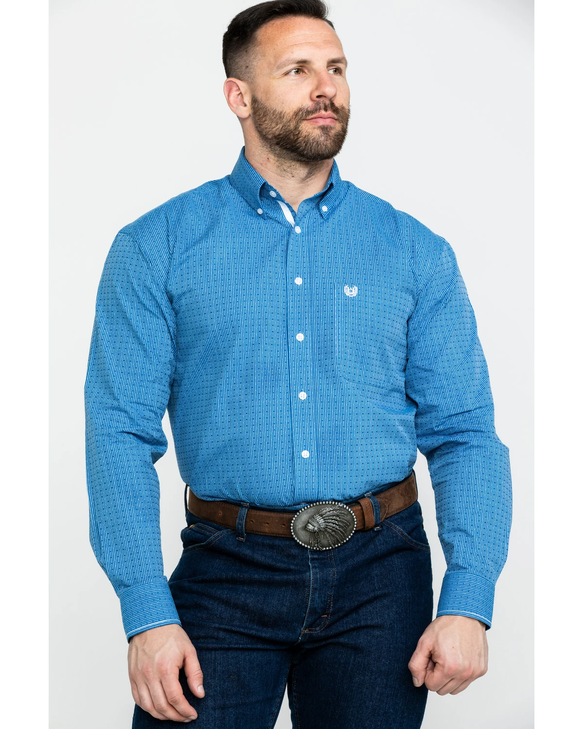 Rough Stock By Panhandle Men's Asti Poplin Print Long Sleeve Western Shirt Blue 9 Rough Stock By Panhandle Men's Asti Poplin Print Long Sleeve Western Shirt Blue - Image 7