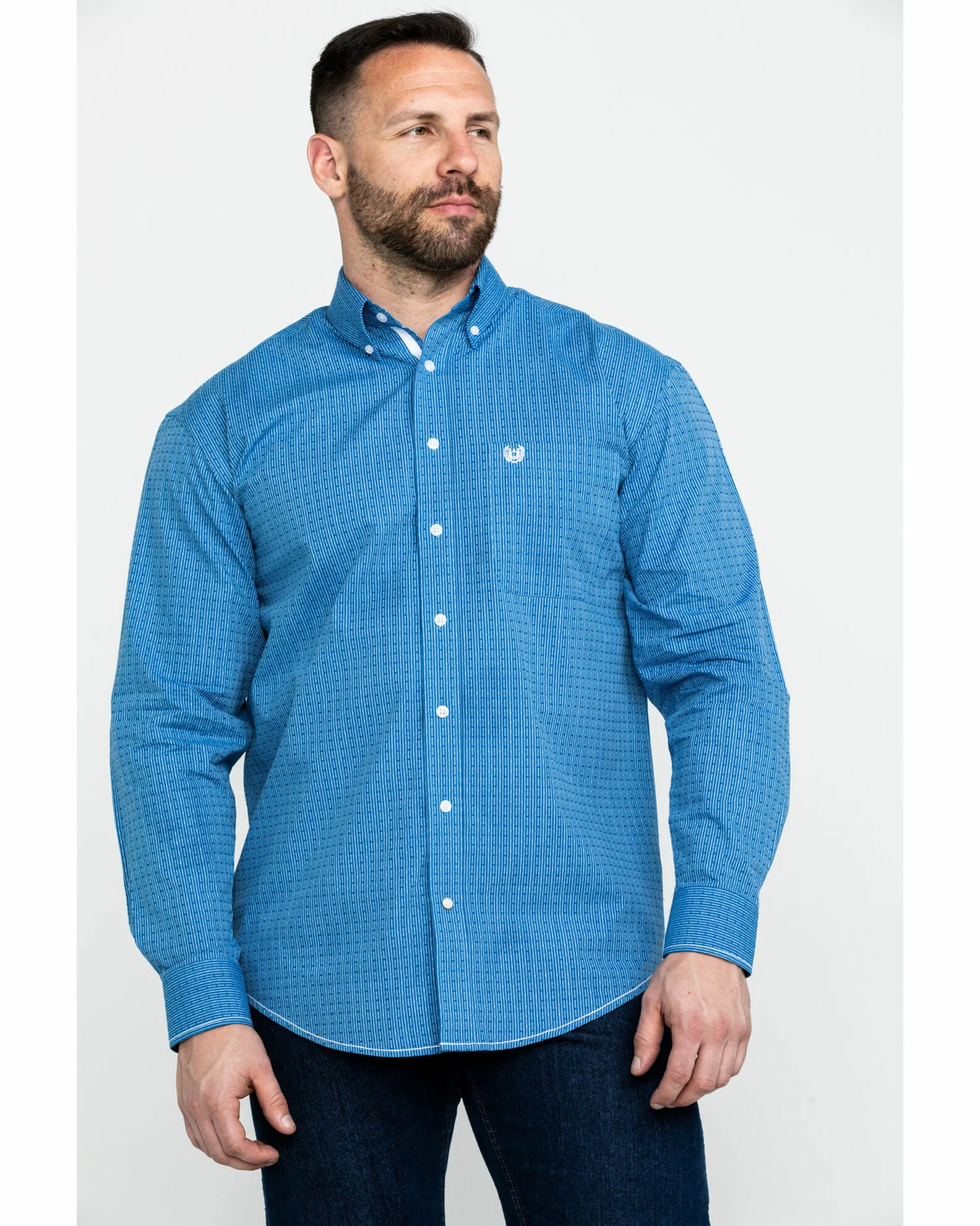 Rough Stock By Panhandle Men's Asti Poplin Print Long Sleeve Western Shirt Blue 7 Rough Stock By Panhandle Men's Asti Poplin Print Long Sleeve Western Shirt Blue - Image 5