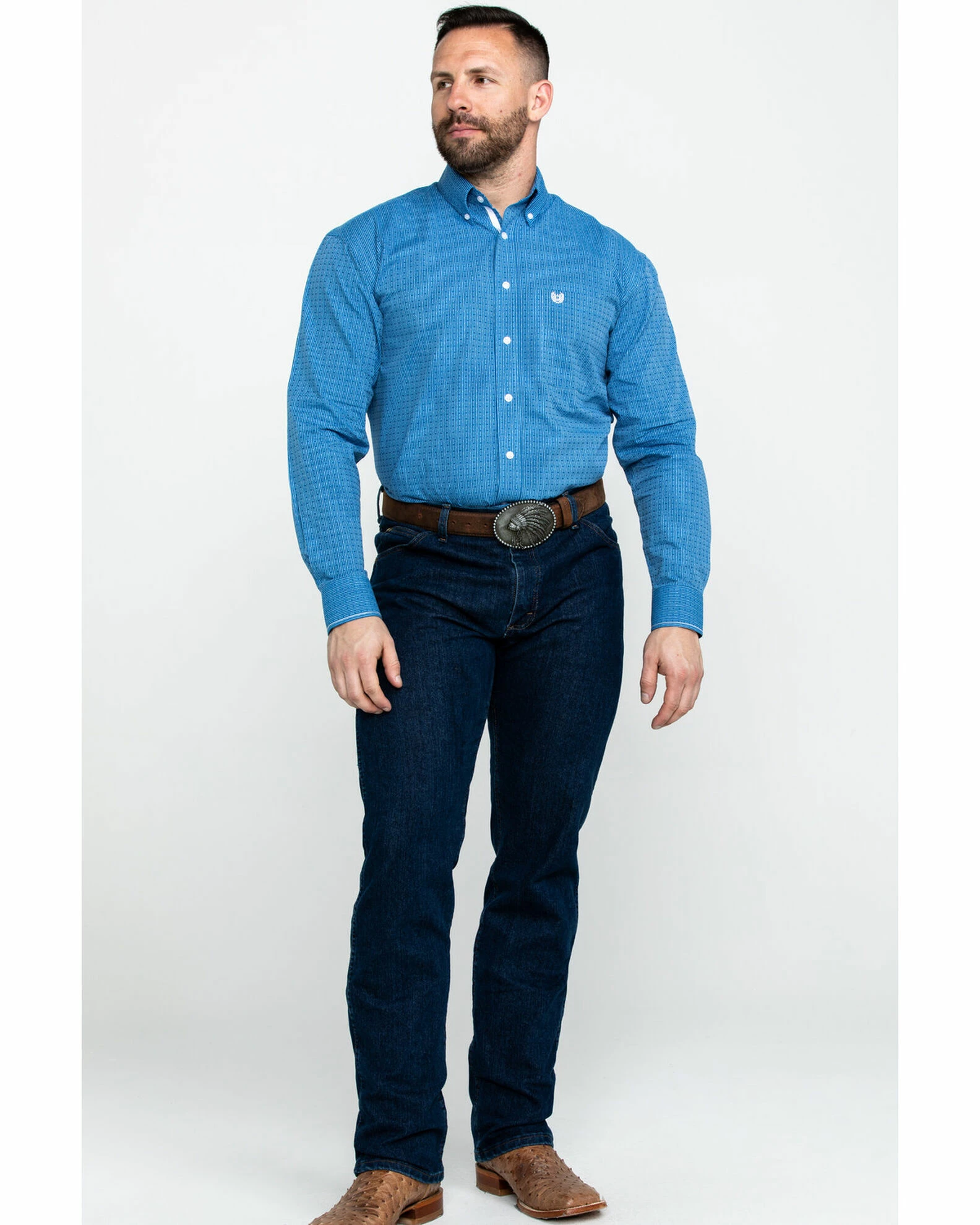 Rough Stock By Panhandle Men's Asti Poplin Print Long Sleeve Western Shirt Blue 8 Rough Stock By Panhandle Men's Asti Poplin Print Long Sleeve Western Shirt Blue - Image 6