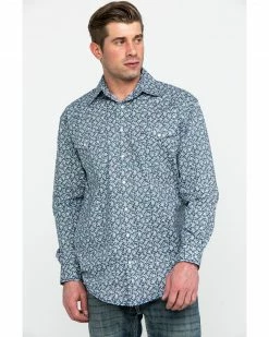 Rough Stock By Panhandle Men's Langunita Vintage Print Long Sleeve Western Shirt Grey