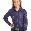 White Label By Panhandle Girls' Navy Arrow Long Sleeve Western Shirt -Panhandle shop 2000289831 410 P1