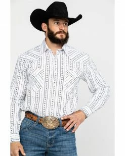 Rough Stock By Panhandle Men's Kaibab Southwestern Print Long Sleeve Western Shirt White