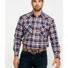 Rough Stock By Panhandle Men's Walpole Stretch Plaid Long Sleeve Western Shirt  Rust Copper -Panhandle shop 2000289930 220 P1