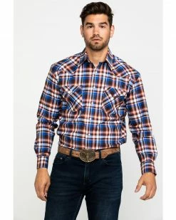 Rough Stock By Panhandle Men's Walpole Stretch Plaid Long Sleeve Western Shirt Rust Copper