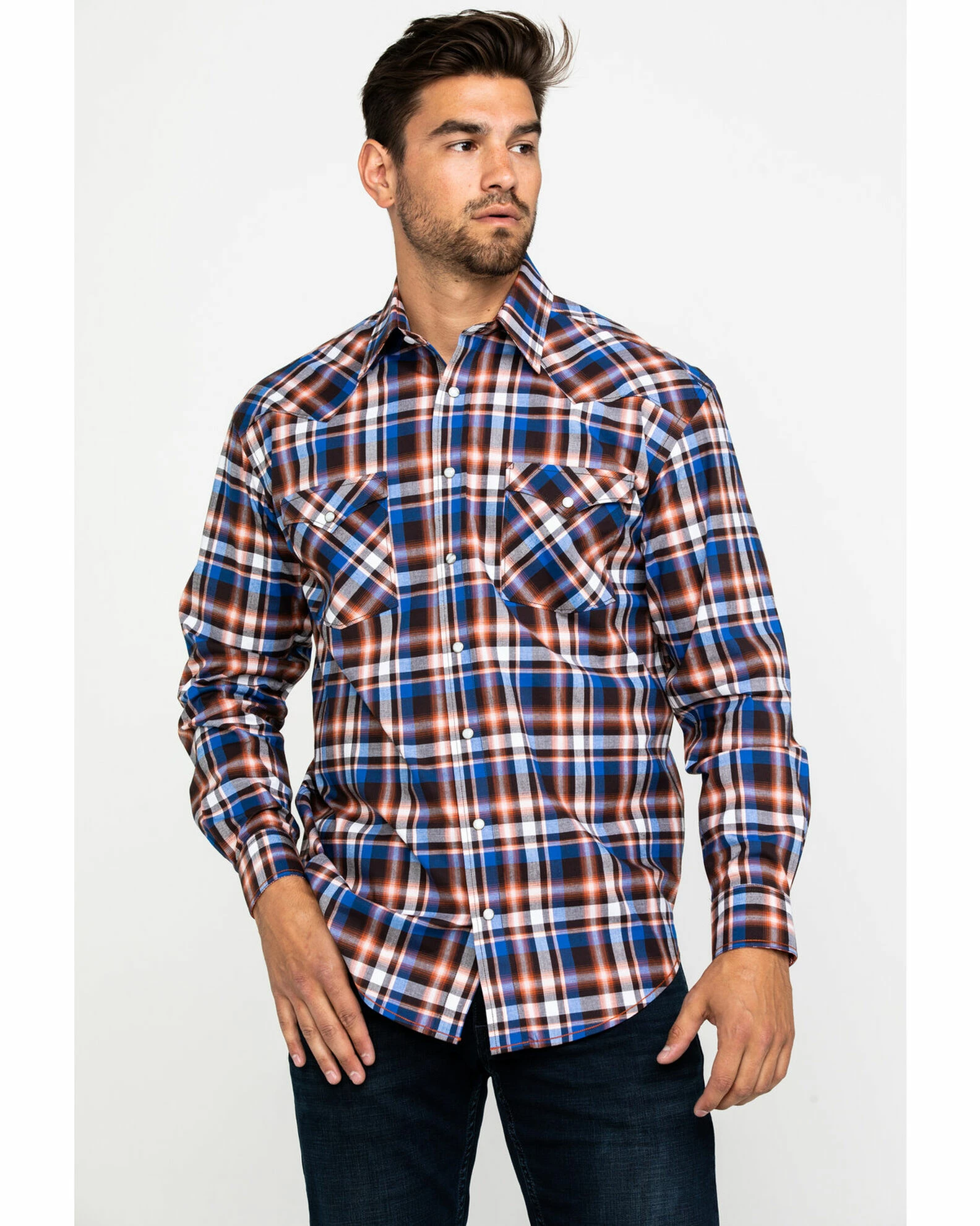 Rough Stock By Panhandle Men's Walpole Stretch Plaid Long Sleeve Western Shirt Rust Copper 7 Rough Stock By Panhandle Men's Walpole Stretch Plaid Long Sleeve Western Shirt Rust Copper - Image 5