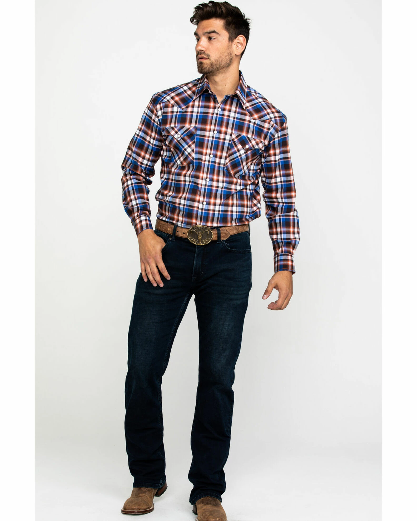Rough Stock By Panhandle Men's Walpole Stretch Plaid Long Sleeve Western Shirt Rust Copper 8 Rough Stock By Panhandle Men's Walpole Stretch Plaid Long Sleeve Western Shirt Rust Copper - Image 6
