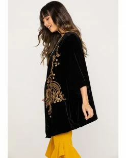 White Label By Panhandle Women's Gold Embroidered Velvet Kimono Black 10 White Label By Panhandle Women's Gold Embroidered Velvet Kimono Black -Panhandle shop 2000290050 001 P3