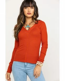 Red Label By Panhandle Women's Rust Waffle Knit Top Rust Copper