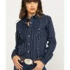 Rough Stock By Panhandle Women's Kaibab Aztec Stripe Long Sleeve Western Shirt Navy -Panhandle shop 2000290057 410 P1