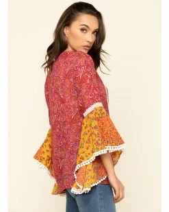 Panhandle Red Label Women's Fuchsia Print Bell Sleeve Top  Dark Pink -Panhandle shop 2000295297 651 P3