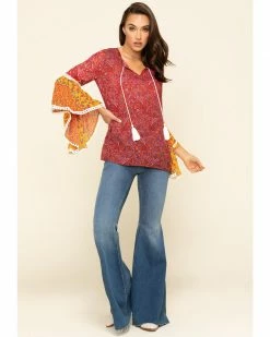 Panhandle Red Label Women's Fuchsia Print Bell Sleeve Top  Dark Pink -Panhandle shop 2000295297 651 P6