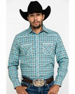 Rough Stock By Panhandle Men's Bergen Ombre Plaid Long Sleeve Western Shirt  Blue -Panhandle shop 2000295707 400 P1 1