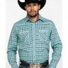 Rough Stock By Panhandle Men's Bergen Ombre Plaid Long Sleeve Western Shirt  Blue -Panhandle shop 2000295707 400 P1