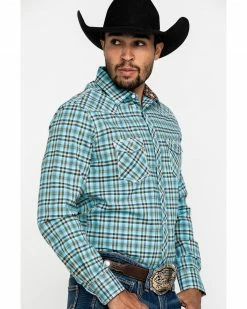 Rough Stock By Panhandle Men's Bergen Ombre Plaid Long Sleeve Western Shirt  Blue -Panhandle shop 2000295707 400 P3
