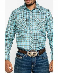 Rough Stock By Panhandle Men's Bergen Ombre Plaid Long Sleeve Western Shirt  Blue -Panhandle shop 2000295707 400 P4