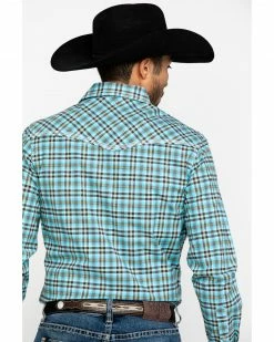 Rough Stock By Panhandle Men's Bergen Ombre Plaid Long Sleeve Western Shirt  Blue -Panhandle shop 2000295707 400 P5
