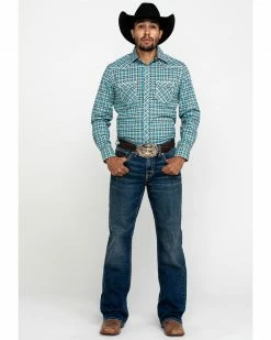 Rough Stock By Panhandle Men's Bergen Ombre Plaid Long Sleeve Western Shirt  Blue -Panhandle shop 2000295707 400 P6