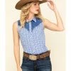Rough Stock By Panhandle Women's Check Sleeveless Western Shirt Blue -Panhandle shop 2000312607 400 P1