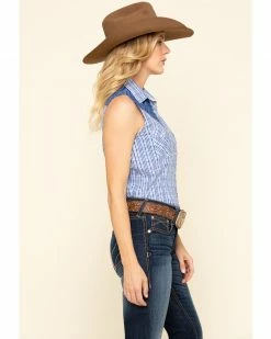 Rough Stock By Panhandle Women's Check Sleeveless Western Shirt Blue -Panhandle shop 2000312607 400 P3