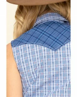 Rough Stock By Panhandle Women's Check Sleeveless Western Shirt Blue -Panhandle shop 2000312607 400 P5