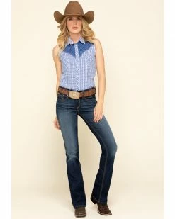 Rough Stock By Panhandle Women's Check Sleeveless Western Shirt Blue -Panhandle shop 2000312607 400 P6