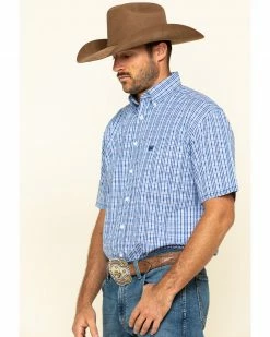 Rough Stock By Panhandle Men's Devlin Dobby Plaid Short Sleeve Western Shirt  Blue -Panhandle shop 2000313131 400 P3