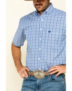 Rough Stock By Panhandle Men's Devlin Dobby Plaid Short Sleeve Western Shirt  Blue -Panhandle shop 2000313131 400 P4