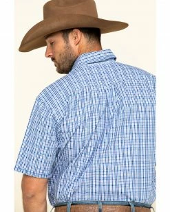 Rough Stock By Panhandle Men's Devlin Dobby Plaid Short Sleeve Western Shirt  Blue -Panhandle shop 2000313131 400 P5