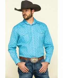 Rough Stock By Panhandle Men's Rummey Floral Print Long Sleeve Western Shirt  Blue -Panhandle shop 2000313151 400 P1 1