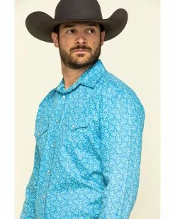 Rough Stock By Panhandle Men's Rummey Floral Print Long Sleeve Western Shirt  Blue -Panhandle shop 2000313151 400 P3