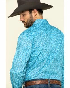 Rough Stock By Panhandle Men's Rummey Floral Print Long Sleeve Western Shirt  Blue -Panhandle shop 2000313151 400 P5