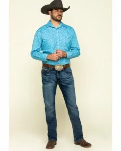 Rough Stock By Panhandle Men's Rummey Floral Print Long Sleeve Western Shirt  Blue -Panhandle shop 2000313151 400 P6