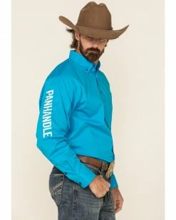 Panhandle Select Men's Solid Embroidered Stretch Poplin Long Sleeve Western Shirt  Blue -Panhandle shop 2000313165 400 P3