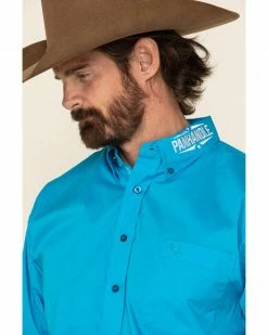 Panhandle Select Men's Solid Embroidered Stretch Poplin Long Sleeve Western Shirt  Blue -Panhandle shop 2000313165 400 P4