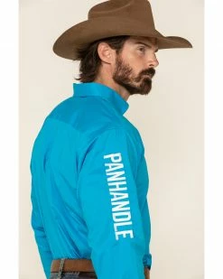 Panhandle Select Men's Solid Embroidered Stretch Poplin Long Sleeve Western Shirt  Blue -Panhandle shop 2000313165 400 P5