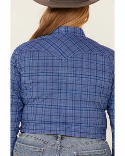 Rough Stock By Panhandle Women's Carrigan Classic Plaid Long Sleeve Western Shirt - Plus Blue -Panhandle shop 2000318432 400 P4