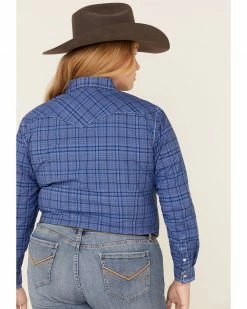 Rough Stock By Panhandle Women's Carrigan Classic Plaid Long Sleeve Western Shirt - Plus Blue -Panhandle shop 2000318432 400 P5