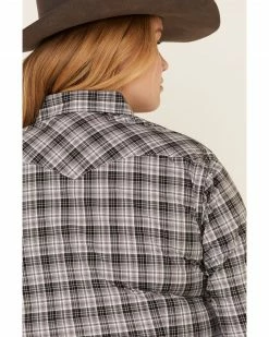Rough Stock By Panhandle Women's West Bourne Ombre Plaid Long Sleeve Western Shirt - Plus Black -Panhandle shop 2000318433 001 P4