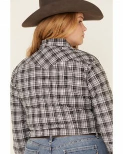 Rough Stock By Panhandle Women's West Bourne Ombre Plaid Long Sleeve Western Shirt - Plus Black -Panhandle shop 2000318433 001 P5