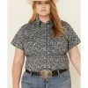 Rough Stock By Panhandle Women's Black Floral Print Short Sleeve Western Shirt - Plus  -Panhandle shop 2000318436 001 P1