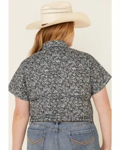 Rough Stock By Panhandle Women's Black Floral Print Short Sleeve Western Shirt - Plus  -Panhandle shop 2000318436 001 P4
