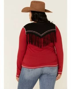 White Label By Panhandle Women's Red Rodeo City Tour Fringe Tee - Plus -Panhandle shop 2000323340 600 P4