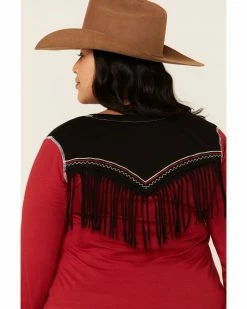 White Label By Panhandle Women's Red Rodeo City Tour Fringe Tee - Plus -Panhandle shop 2000323340 600 P5