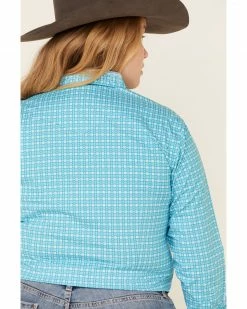 Rough Stock By Panhandle Women's Geo Print Snap Long Sleeve Western Shirt - Plus Turquoise -Panhandle shop 2000323350 440 P5