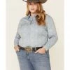Rough Stock By Panhandle Women's Vintage Print Snap Long Sleeve Western Shirt - Plus Blue -Panhandle shop 2000323352 400 P1